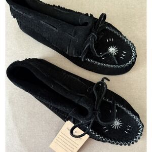 Womens Peace Moccasin "Kristina” Black Suede Soft Padded‎ No Sole Size 9.5